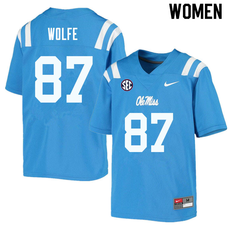 Women #87 Hudson Wolfe Ole Miss Rebels College Football Jerseys Sale-Powder Blue